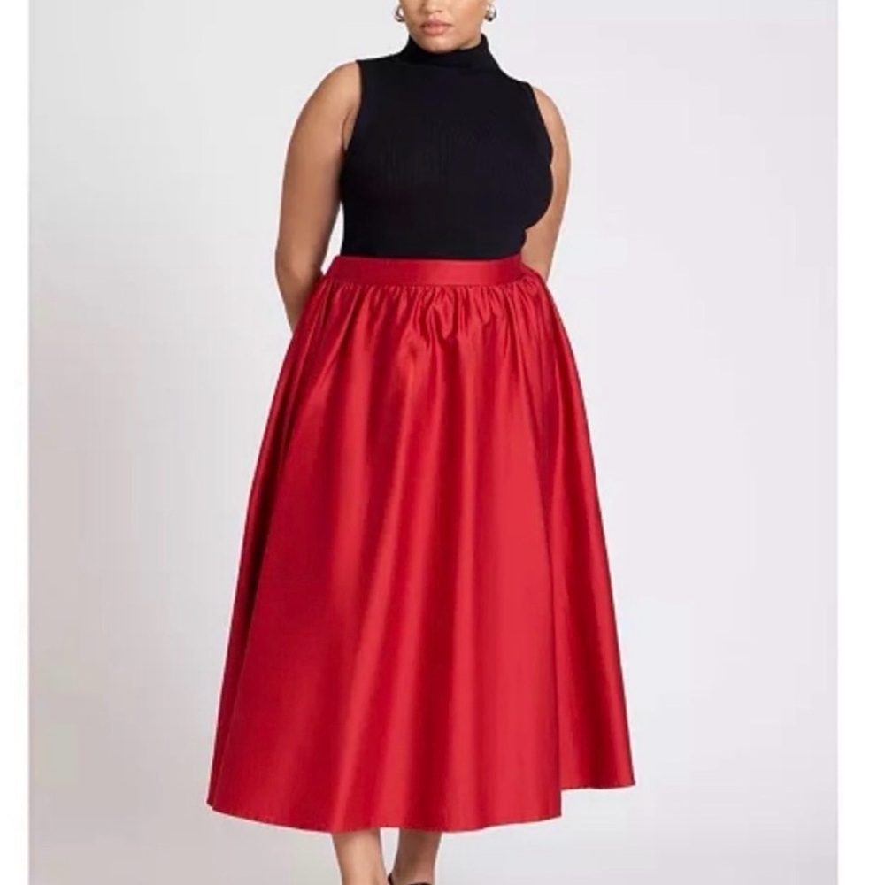 Eloquii Red Full A-Line Midi Skirt